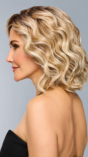Model is wearing ROMANTIC RENAISSANCE in color RL19/23SS SHADED BISCUIT | Light Ash Blonde Evenly Blended with Cool Platinum Blonde and Dark Roots