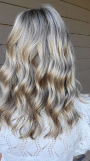 Natalie Gray @vanish.into.thin.hair wearing RACHEL LITE by JON RENAU in color 12FS8 SHADED PRALINE | Light Gold Brown, Light Natural Gold Blonde & Pale Natural Gold-Blonde Blend, Shaded with Medium Brown