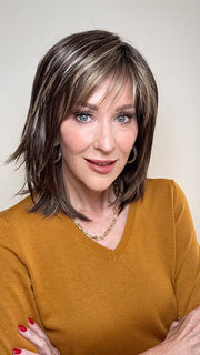 Eileen @crazywiglady is wearing RAINBOW by ELLEN WILLE in color COFFEE BROWN LIGHTED 8.6.16 | Medium Brown and Dark Brown with Medium Blonde Blend with Highlights Throughout and Concentrated in the Front