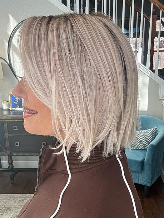 Mel B. @mels.be.ageless wearing READY by ELLEN WILLE in color PASTEL ROSE ROOTED | Pearl Platinum and Lightest Ash Blonde with Rose Pink Blend and Shaded Roots