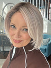 Mel B. @mels.be.ageless wearing READY by ELLEN WILLE in color PASTEL ROSE ROOTED | Pearl Platinum and Lightest Ash Blonde with Rose Pink Blend and Shaded Roots