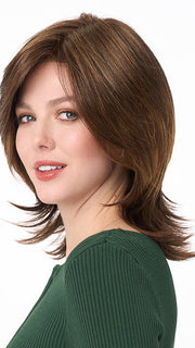 Model is wearing ROSE by ENVY in color CHOCOLATE CARAMEL | Medium Brown with Soft Red and Blonde highlights