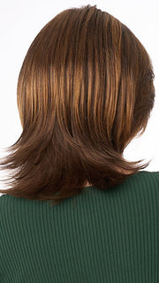 Model is wearing ROSE by ENVY in color CHOCOLATE CARAMEL | Medium Brown with Soft Red and Blonde highlights