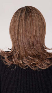 Roxie wearing SOPHIA by Rene of Paris in color CARAMEL SWIRL | A blend of Warm Caramel, Chocolate Brown, Honey-Toned Blonde with Brown Roots