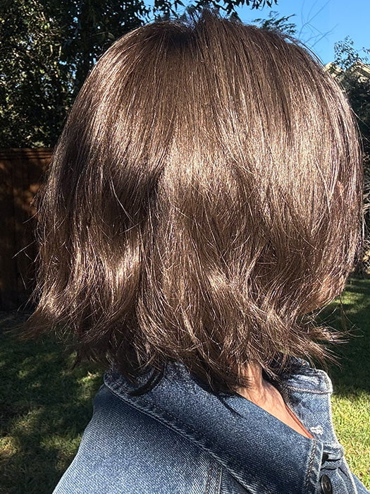 Mel B. @mels.be.ageless wearing SAGE by ESTETICA in color R4/6 | Dark Brown Blended With Chestnut Brown