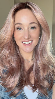 Carlyn @carlynwilson84 wearing SAGE by RENE OF PARIS in color WATERMELON-R | Rich Pastel Pink Base with Subtle Soft Reddish Tone and Soft Dark Brown Roots