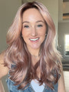 Carlyn @carlynwilson84 wearing SAGE by RENE OF PARIS in color WATERMELON-R | Rich Pastel Pink Base with Subtle Soft Reddish Tone and Soft Dark Brown Roots