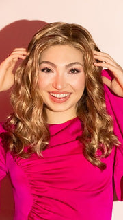 Maha wearing SARAH by JON RENAU in 14/26 NEW YORK CHEESECAKE | Medium Natural-Ash Blonde & Medium Red-Gold Blonde Blend