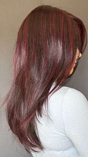Nichole Corbett @nicholealee wearing Sensational by TressAllure in color 1B/BURG | Black with Burgundy