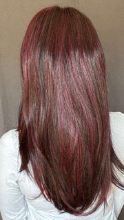 Nichole Corbett @nicholealee wearing Sensational by TressAllure in color 1B/BURG | Black with Burgundy