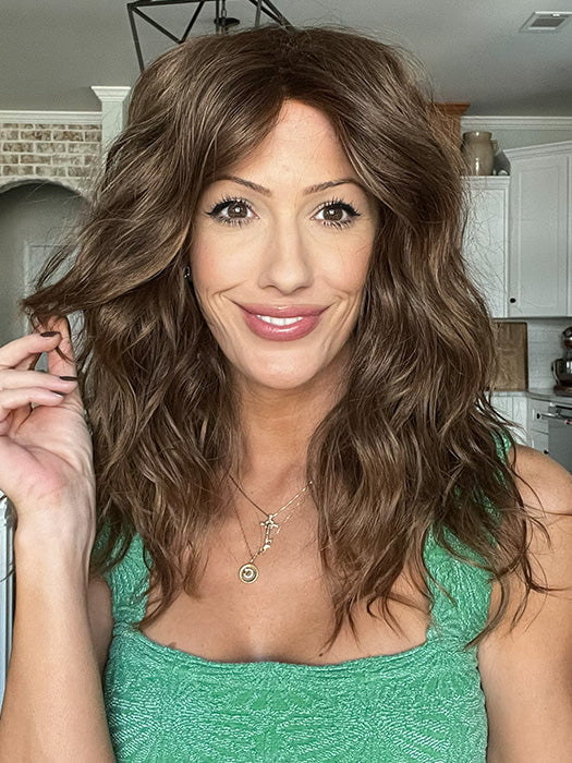 Jenna Fail @jenna_fail wearing SERENA by ELLEN WILLE in color CHOCOLATE TIPPED 830.9 | Medium Brown, Light Auburn and Medium Warm Brown Blend with Lighter Tipped Ends