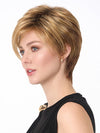 Model is wearing SHARI by ENVY in color GOLDEN NUTMEG | Medium Brown roots with overall Warm Cinnamon base and Golden Blonde highlights