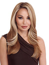 Model is wearing SIZZLE by TRESSALLURE in color EL12/22/8 | Light Golden Brown Evenly Blended with Platinum Blonde Highlights with Medium Brown Roots