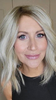 Natalie Gray @vanish.into.thin.hair wearing SKYLAR by JON RENAU in FS17/101S18 PALM SPRINGS BLONDE | Light Ash Blonde with Pure White Natural Violet Bold Highlights, Shaded with Dark Natural Ash Blonde