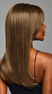 Model is wearing SLEEK SOPHISTICATION by RAQUEL WELCH in color RL8/12SS | Medium Brown shaded with Dark Blonde