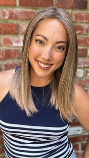 Jen Brown @being_mrs_brown is wearing SLEEK by ELLEN WILLE in shade POWDER BLONDE TIPPED | Light Brown and Lightest Ash Blonde with Red Violet Blended with Pale Pink and Lighter Tipped Ends
