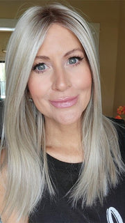 Natalie @vanish.into.thin.hair wearing SLEEK by ELLEN WILLE in color PEARL BLONDE ROOTED 101.20.25 | Pearl Platinum Blended with Light Strawberry Blonde and Lightest Golden Blonde with Shaded Roots