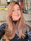 Susan Sparks @an_affair_with_hair wearing SLEEK SOPHISTICATION by RAQUEL WELCH in color SS29/33 ICED PUMPKIN SPICE | Strawberry Blonde shaded with Dark Red-Brown