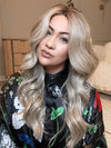 Kendra @_kendradarling_ is wearing SOPHIA by BELLE TRESS in color BUTTERBEER R | Dark Brown Base and Root that transitions smoothly into a buttery blonde, infused with creamy honey and toffee tones