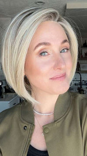 Carly @carlynwilson84 wearing Straight Up With a Twist by Raquel Welch in color SS19/23 SHADED BISCUIT | Cool Platinum blonde with subtle highlights and medium brown roots