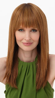 TARYN by ENVY in color CREAMED COFFEE | Medium Brown roots and base with Cinnamon and Golden Blonde highlights