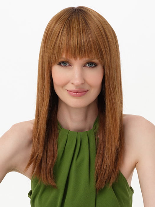 TARYN by ENVY in color CREAMED COFFEE | Medium Brown roots and base with Cinnamon and Golden Blonde highlights
