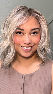 Katrina & Arlah Soriano @wearthehairsis wearing TERESA by BELLE TRESS in color COOL CHAI BLONDE-R | A balanced cool blonde with softly contrasted darker roots, a fresh twist on classic blonde tones.