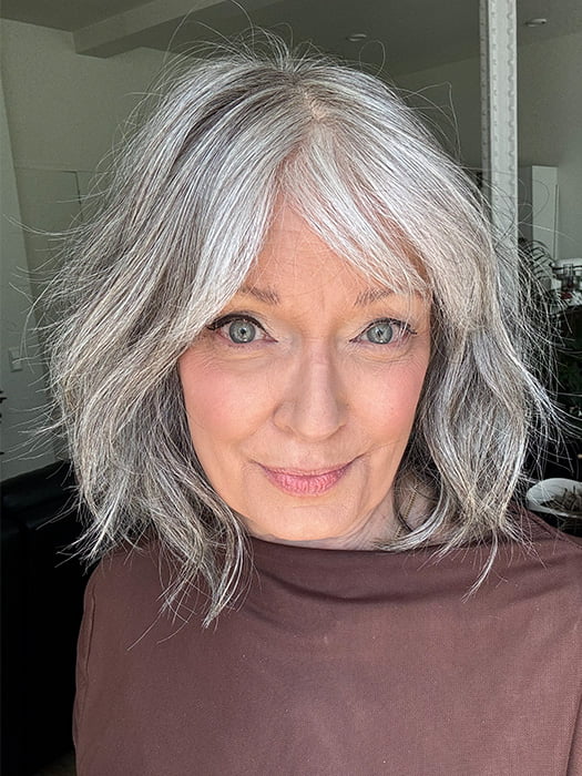 Mel B. @mels.be.ageless wearing TERRA by AMORE in color SILVER-STONE | Dark brown base with blend of multi grey shades