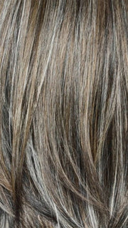 TRUFFLE RIBBON R | Off-Black base with Warm Medium Brown and Silver highlights. The Dark Brown Root creates a naturally dimensional appearance