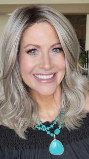Natalie Gray @vanish.into.thin.hair wearing RAISE THE BAR by GABOR in color GF17-23SS ICED LATTE MACCHIATO | Honey Blonde shaded with Cool Blonde with Dark Roots