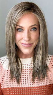 Kristyna @kristynamoore wearing WELL PLAYED by RAQUEL WELCH in color RL10/22SS SHADED ICED CAPPUCCINO | Light Brown Shaded with Medium Blonde
