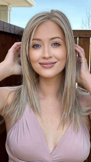 Steph @wigswithsteph wearing SHOW STOPPER by RAQUEL WELCH WIGS in color RL19/23 BISCUIT | Light Ash Blonde Evenly Blended with Cool Platinum Blonde
