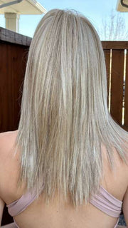 Steph @wigswithsteph wearing SHOW STOPPER by RAQUEL WELCH WIGS in color RL19/23 BISCUIT | Light Ash Blonde Evenly Blended with Cool Platinum Blonde
