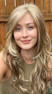 Steph @wigswithsteph wearing MILES OF STYLE by RAQUEL WELCH WIGS in color R1621S GLAZED SAND | Dark Natural Blonde with Cool Ash Blonde Highlights on Top