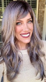 Kristyna @kristynamoore wearing WREN by RENE OF PARIS in color MILK-TEA-LR | Creamy Beige with Longer Dark Root
