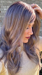 Kristyna @kristynamoore wearing WREN by RENE OF PARIS in color MILK-TEA-LR | Creamy Beige with Longer Dark Root
