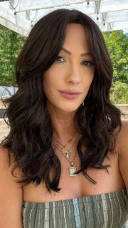 Jenna @jenna_fail wearing BRYCE by JON RENAU in color 4/33 CHOCOLATE RASPBERRY TRUFFLE | Dark Brown & Medium Red Blend