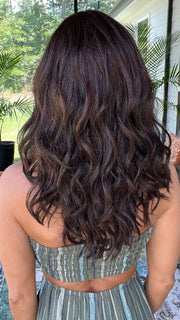 Jenna @jenna_fail wearing BRYCE by JON RENAU in color 4/33 CHOCOLATE RASPBERRY TRUFFLE | Dark Brown & Medium Red Blend
