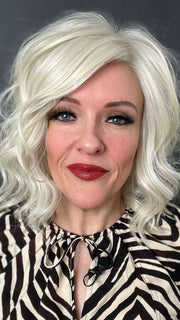 Marcie @wig.obsessed wearing SIMMER by RAQUEL WELCH WIGS in color RL16/22 ICED SWEET CREAM | Pale Blonde with Slight Platinum Highlighting