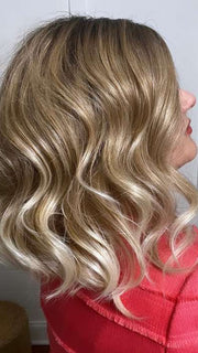 Marcie @wig.obsessed wearing PANACHE WAVEZ by RENE OF PARIS in color MELTED-MARSHMALLOW | Subtly Warm Dark Sandy Blonde Blend with Medium Brown Roots and Light Ash Blonde Tips and Highlights
