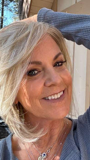 Susan @an_affair_with_hair wearing STRAIGHT UP WITH A TWIST by RAQUEL WELCH WIGS in color RL19/23 BISCUIT | Light Ash Blonde Evenly Blended with Cool Platinum Blonde
