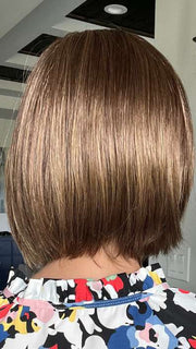 Lisa @beautifulyouwigreviews wearing ELITE by ELLEN WILLE in color MOCCA MIX | Medium Brown, Light Brown, and Light Auburn blend
