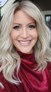Natalie @vanish.into.thin.hair wearing MAEVE by JON RENAU in color FS17/101S18 PALM SPRINGS BLONDE | Light Ash Blonde with Pure White Natural Violet Bold Highlights, Shaded with Dark Natural Ash Blonde
