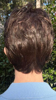 Susan @an_affair_with_hair wearing Estate by Ellen Wille in color Dark Chocolate Mix | Dark Auburn, Deep Copper Brown, and Darkest Brown Blend