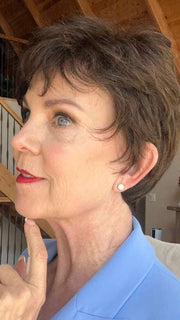 Susan @an_affair_with_hair wearing Estate by Ellen Wille in color Dark Chocolate Mix | Dark Auburn, Deep Copper Brown, and Darkest Brown Blend