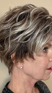 Susan Sparks @an_affair_with_hair wearing LUCA by RENE OF PARIS in color TRES CHOCOLATE R | Carefully placed White, Medium, and Dark Chocolate tones completed with a Dark Brown Root. This color is perfect for both Blond and Brown enthusiasts