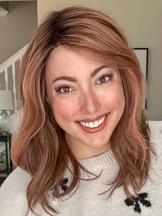Jen Brown @being_mrs_brown wearing TABU by ELLEN WILLE in ROSEWOOD ROOTED | Medium Dark Brown Roots that Melt into a Mixture of Saddle Brown and Terra-Cotta Tones with Dark Roots