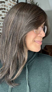 Brea @getwiggywithbrea wearing STYLE SOCIETY by RAQUEL WELCH in color RL4/10SS ICED JAVA | Off Black Shaded with Dark Brown