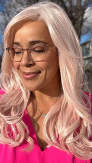 Brea @getwiggywithbrea wearing GLAM WAVEZ by RENE OF PARIS in color PINK CHAMPAGNE | A perfect mixture of soft baby Pink and Light Pale Blond tones