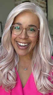 Brea @getwiggywithbrea wearing GLAM WAVEZ by RENE OF PARIS in color PINK CHAMPAGNE | A perfect mixture of soft baby Pink and Light Pale Blond tones